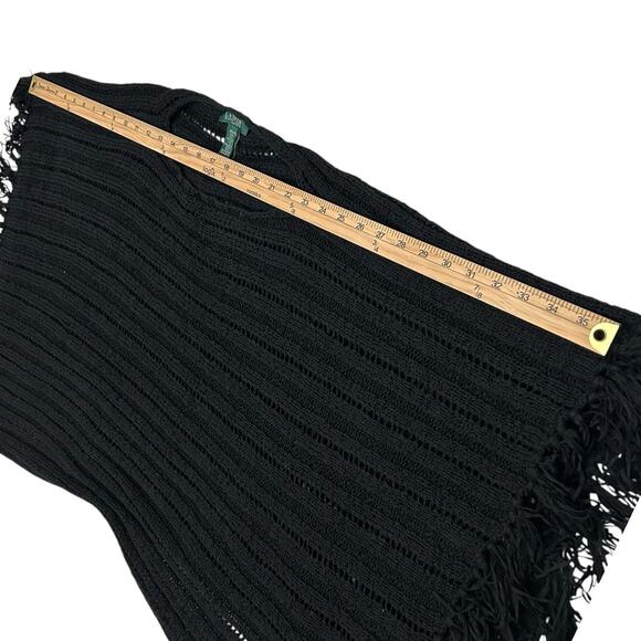 Lauren Ralph Lauren Asymmetrical Black Crochet Knit Tassel Fringe Poncho Shawl - Picture 8 of 10